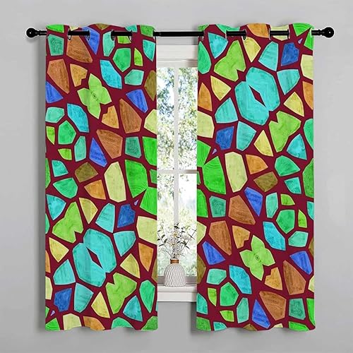 Miniatura 2 de Cortinas De Cocina Modernas - Cortina de puerta de cristal geométrica retro, decoración de mosaicos, cortinas bohemias de 72 pulgadas de ancho por