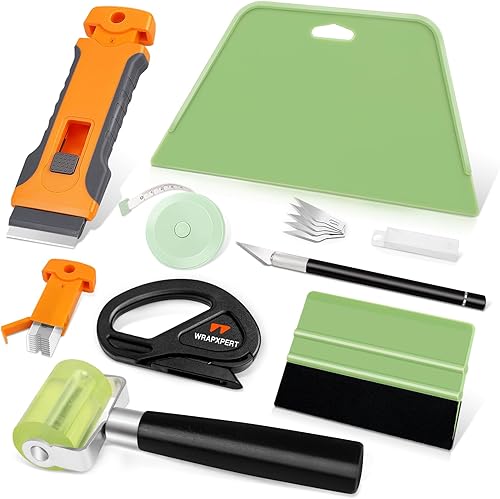 WRAPXPERT Papel Pintado Herramientas Kit de herramientas de alisado de papel tapiz con espátula de fieltro, rodillo de costura, raspador de afeitar,