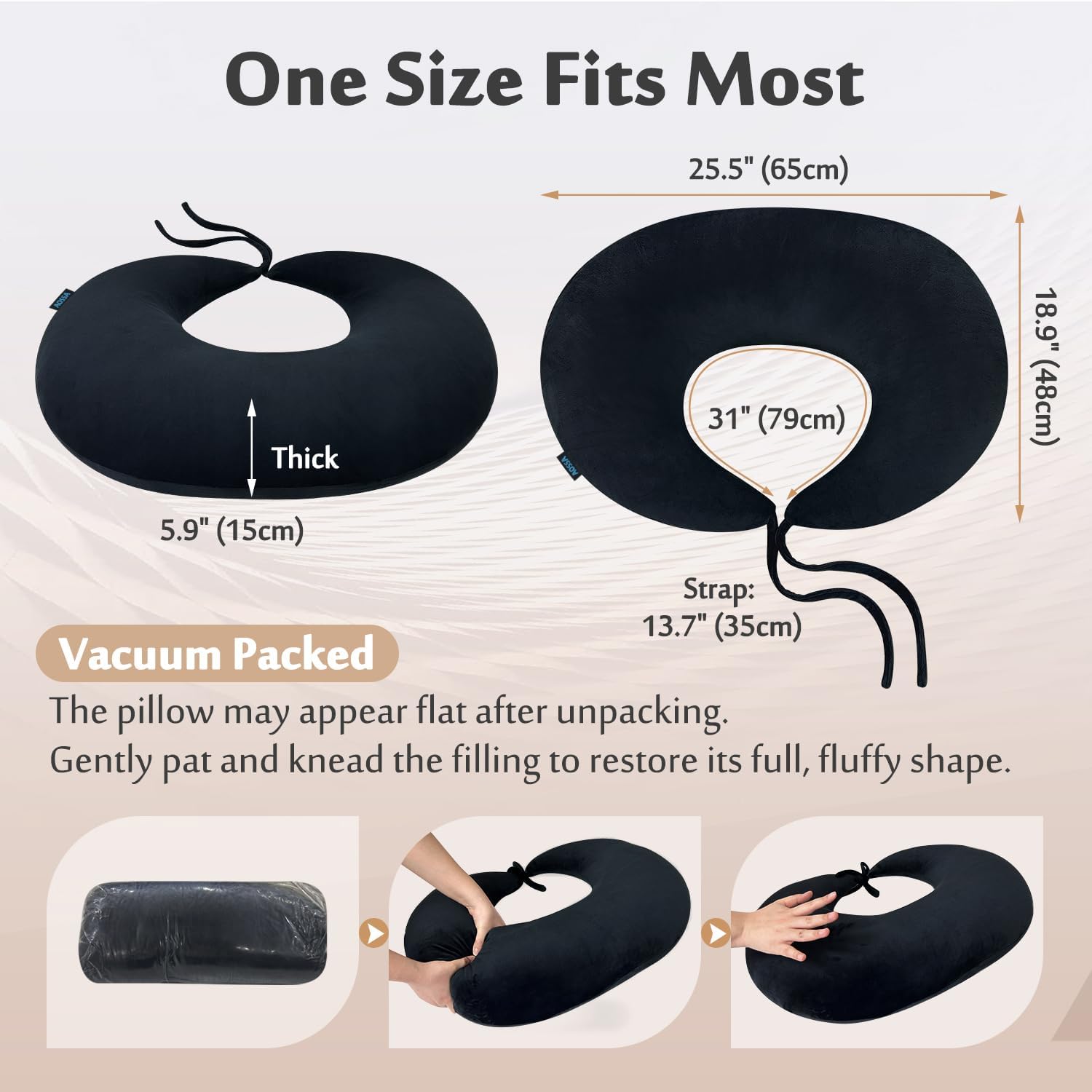 AOSSA BBL Pillow After Surgery for Sleeping, Brazilian Butt Lift Post Surgery for Sitting Driving, Booty Lumbar Seat Cushion, Hip Support for Chair Bed Donut Pillow, BBL Recovery Supplies (Black)