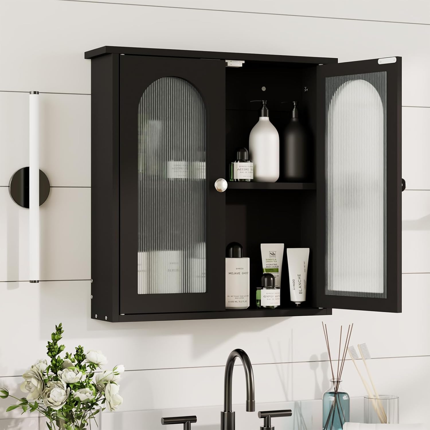 Black Bathroom Wall Cabinet,Bathroom Cabinet Wall Mounted with Arched,Medicine Cabinets Over Toilet,Surface Mount Medicine Cabinet for Laundry Room,Kitchen,Storage Cabinet 22x23