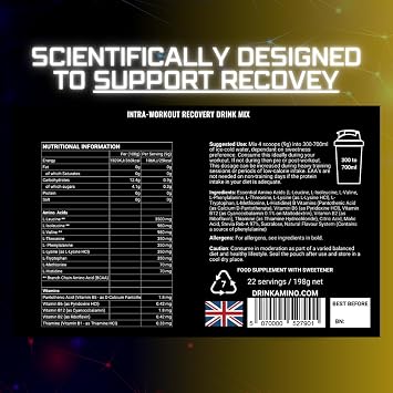 Amino Recovery - EAA & BCAA Intra Workout Powder - 7000mg EAA Amino Acid Recovery Drink & BCAA Powder - Protect Muscle & Aid Recovery - Sugar Free & Vegan (Cloudy Lemon, 66 Servings)