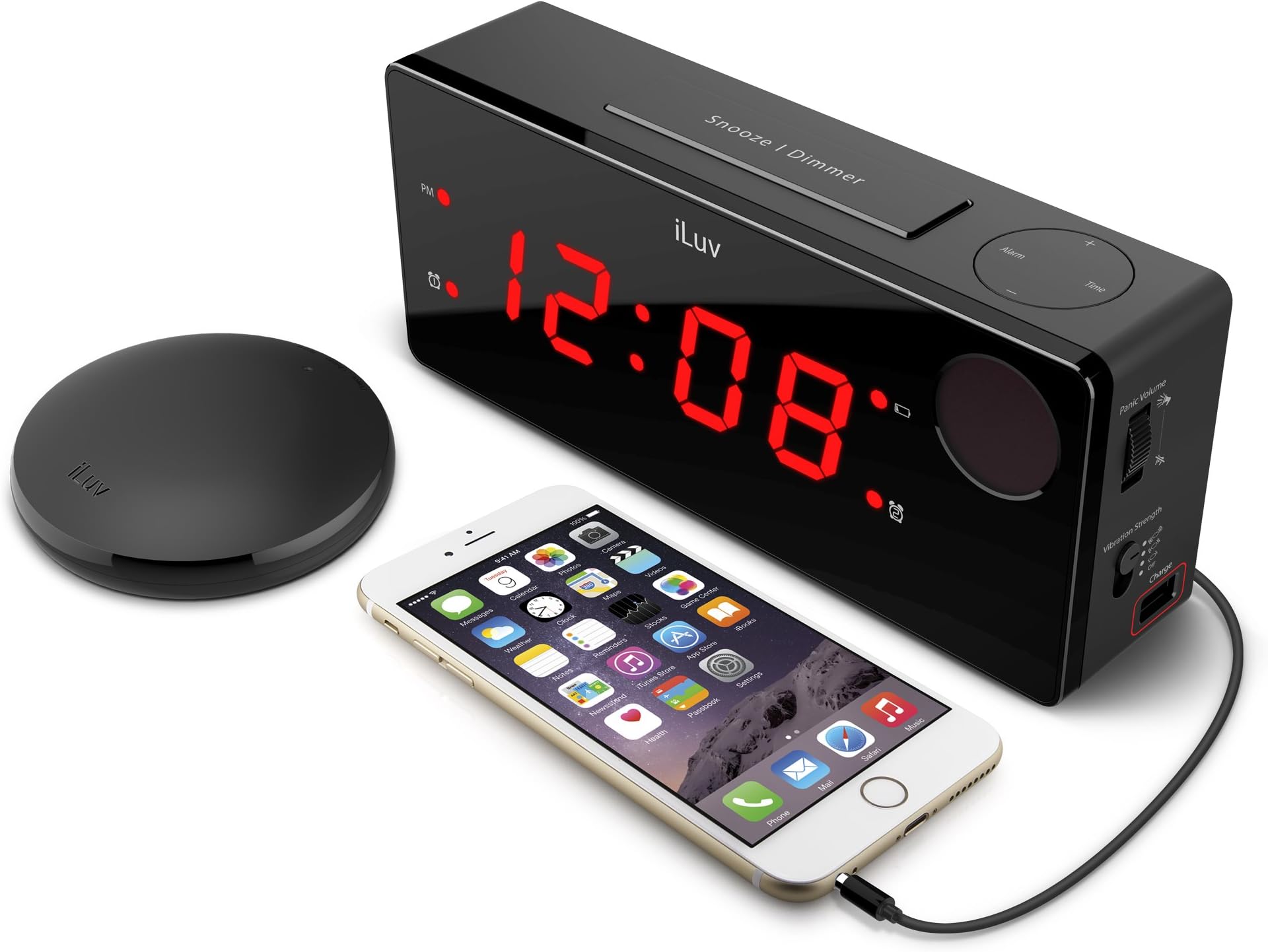 Amazon Com Iluv Time Shaker Boom Wireless Vibrating Bed Shaker Alarm Clock For Heavy Deep Sleepers Led Display Loud Panic Alert Flashing Red Alert Light Multiple Vibration Levels Dual Alarm Usb Charging Home