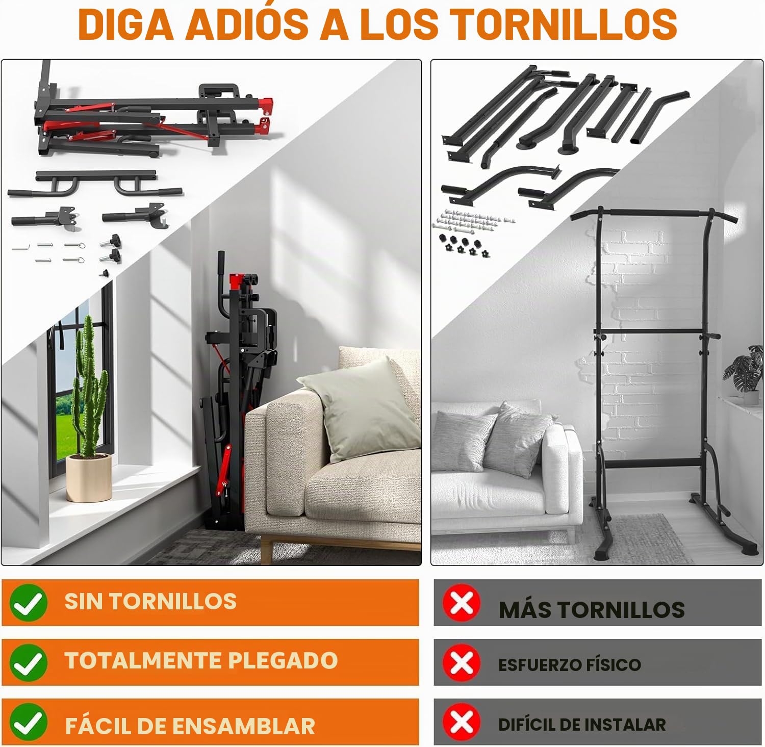 ONETWOFIT Power Tower Plegable Estación de Fondos, Barra de Dominadas para Gimnasio en casa, Altura Regulable Estación de Entrenamiento, Fitness Dip Station Pull-up (Negro-5)