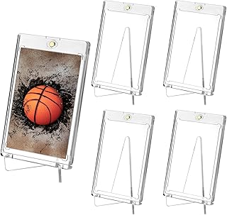 QWORK® 5 Stück 35PT Magnetic Sammelkarten Hüllen, Magnetischer Kartenhalter mit 5 Ständern, Acryl-Kartenhülle, Harte Schutzhülle