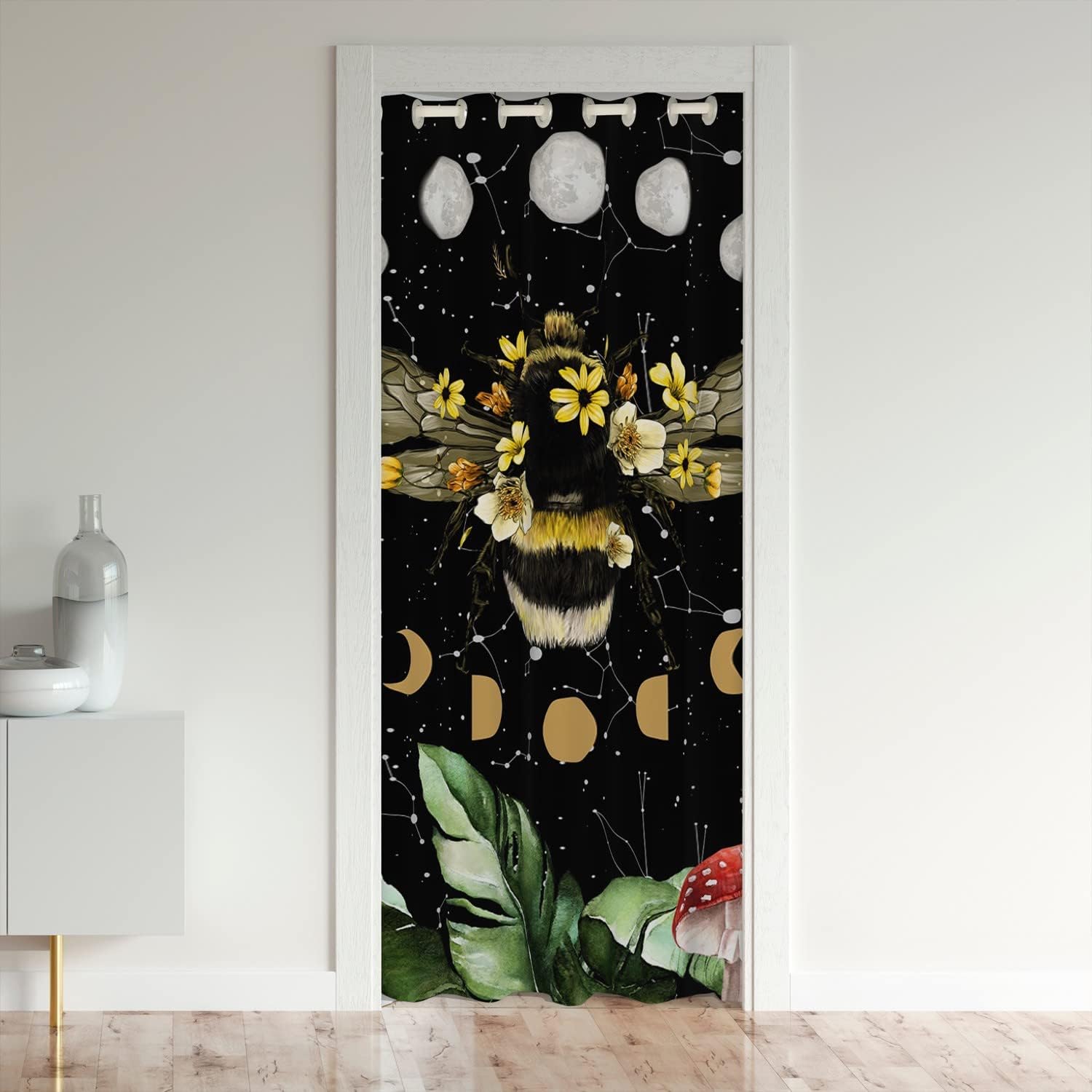 jejeloiu Cute Been Door Curtain for Doorway Privacy 34"x80" Sun and Moon Closet Door Cover Curtain Mushroom Sunflower Decor Door Curtain for Doorway Privacy Natural Themed Window Treatments