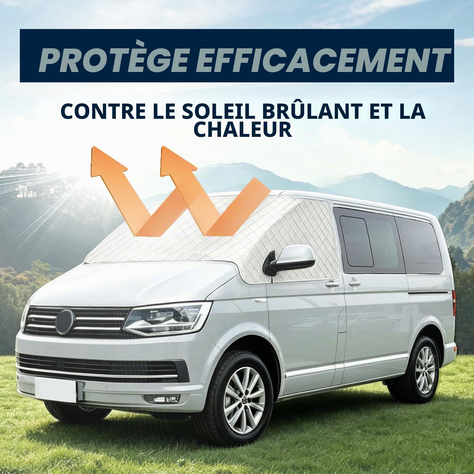 Pare-Soleil Voiture Pare-Brise Avant Compatible avec VW T6, Couverture de Pare-Brise Extérieur pour Camping-Car, Pliable Housse Protection Solaire Neige Toutes Saisons,avec Sac de Rangement