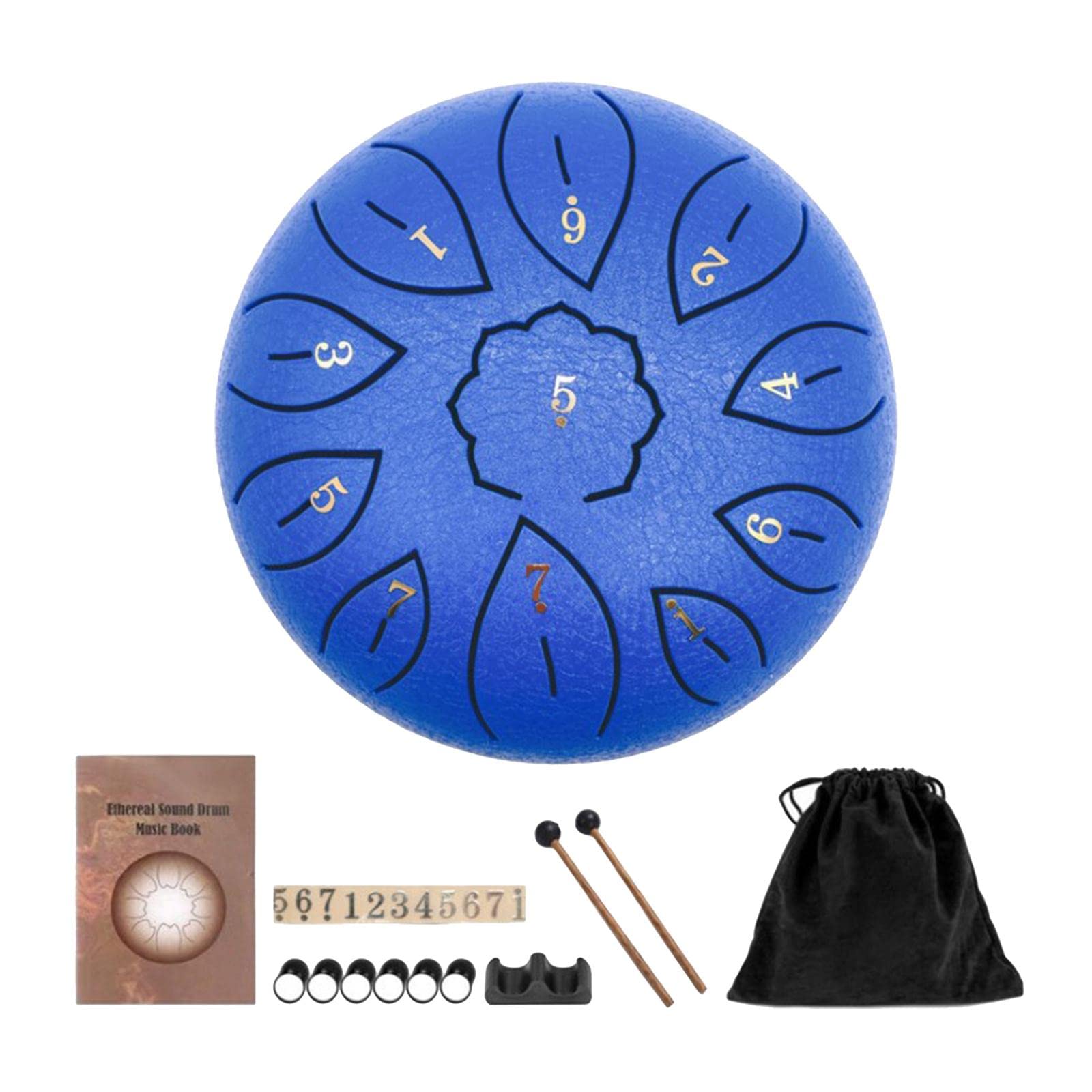 1 Tambor de Acero de 6" (1 Unidad) con Baquetas, Bolsa de Viaje, Pegatinas Y Notas. Regalo Ideal para La Educación Musical, Tanto para Principian, Azul