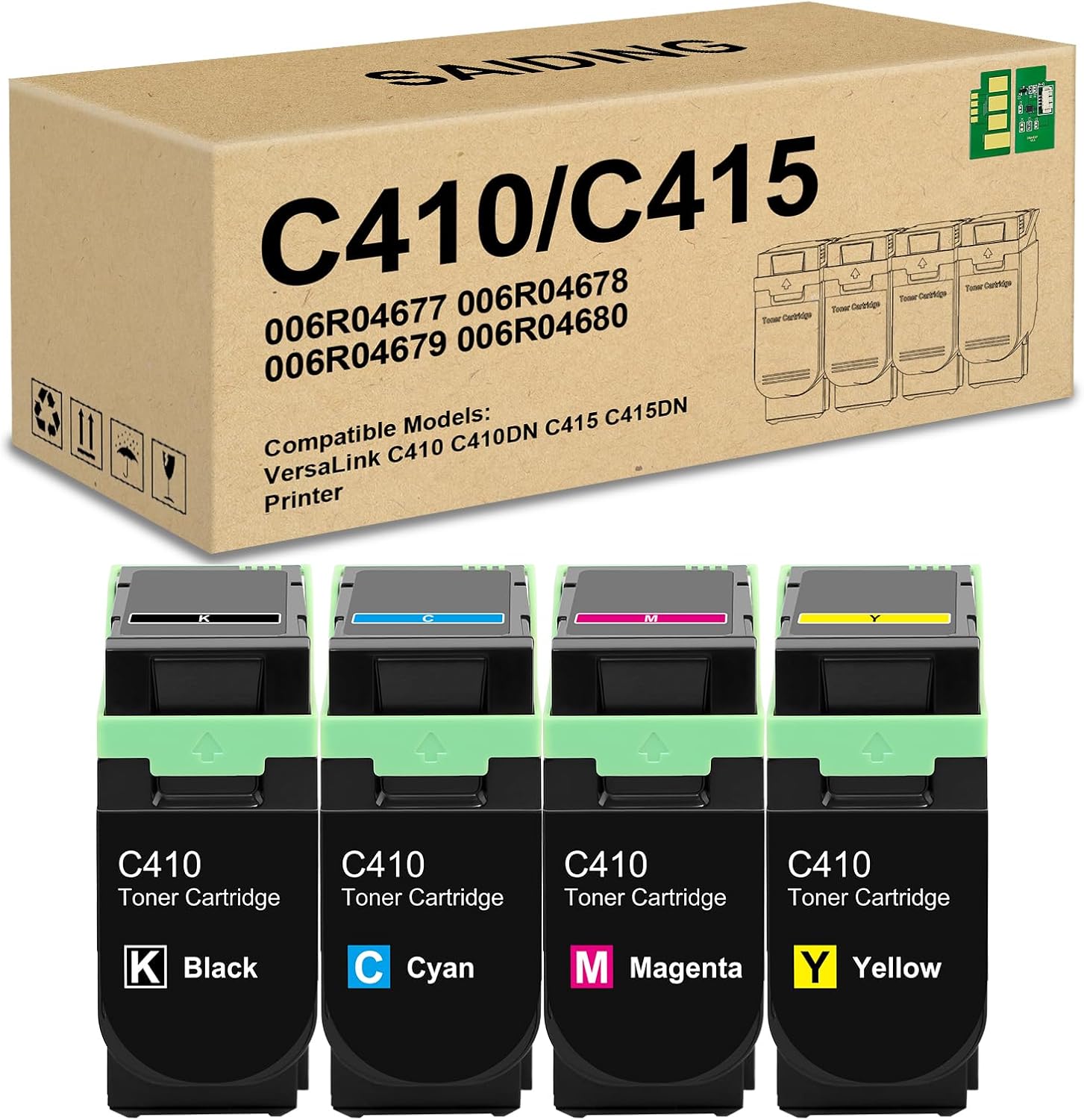 C410 C415 Toner (with Chip) 006R04677 006R04678 006R04679 006R04680 Toner Cartridge for Xerox VersaLink C410 C410DN C415 C415DN Printers (4-Pack,Black Cyan Magenta Yellow)