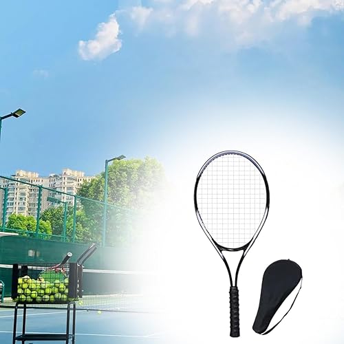 Miniatura 3 de Raqueta de tenis con bolsa de transporte y cuerdas de nailon para actividades al aire libre 27 pulgadas, color negro