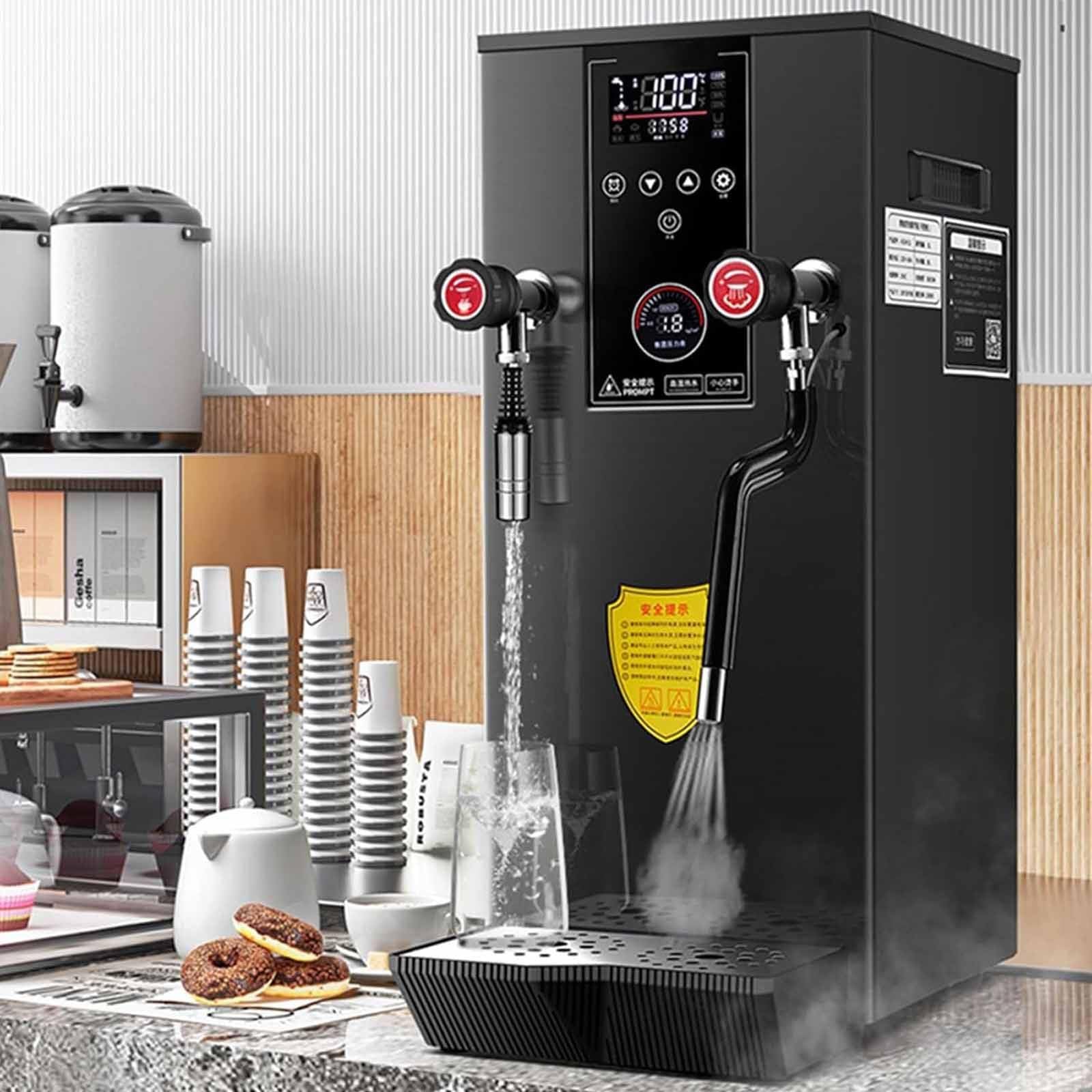Komercyjny spieniacz do mleka parowego, automatyczna maszyna 2200 W ze zbiornikiem 12 l, podwójne zawory 360°, wyświetlacz ciśnienia LED do kawiarni i sklepów z herbatą mleczną