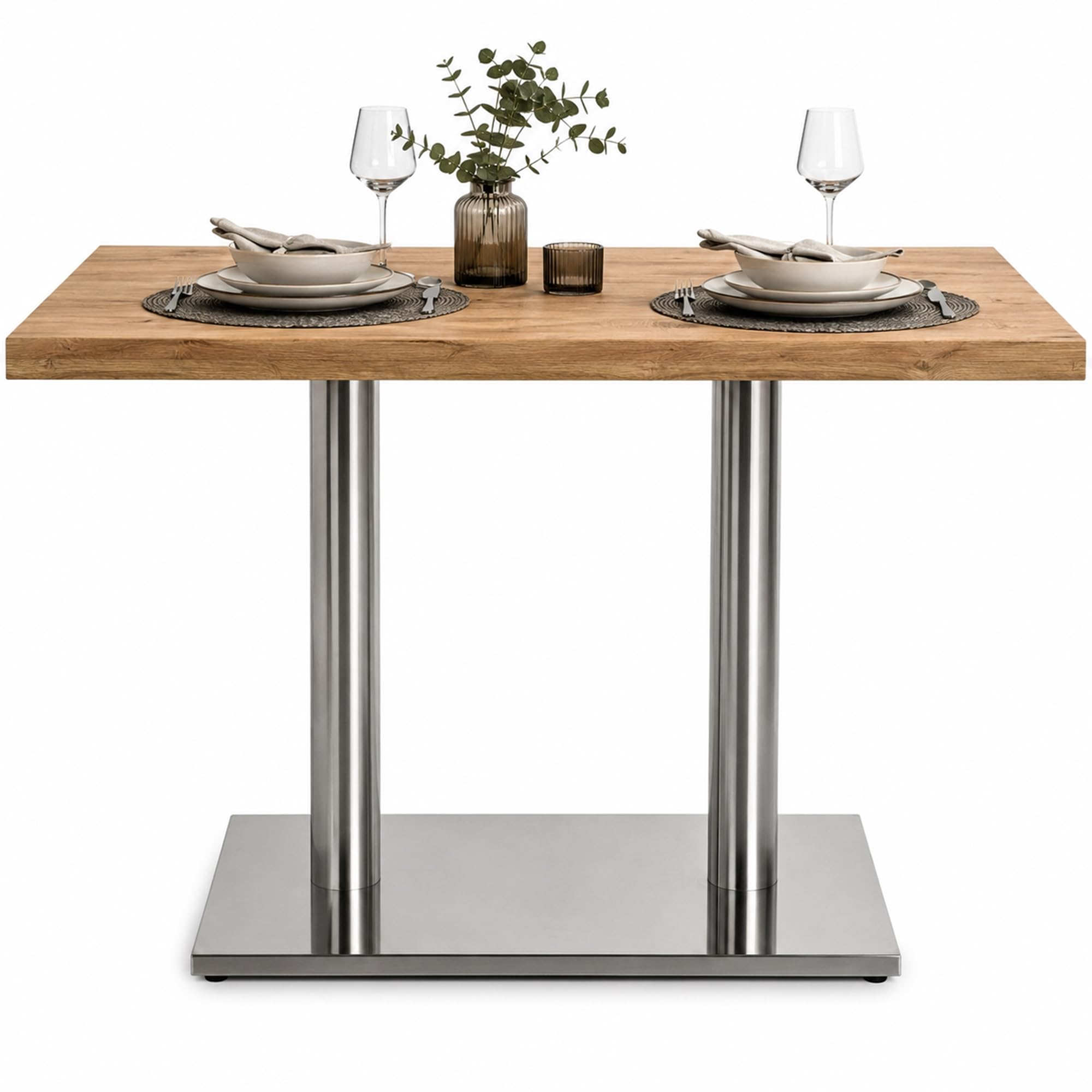 Mucola Tischgestell Tischuntergestell Doppelsäule Edelstahl 72 cm Silber