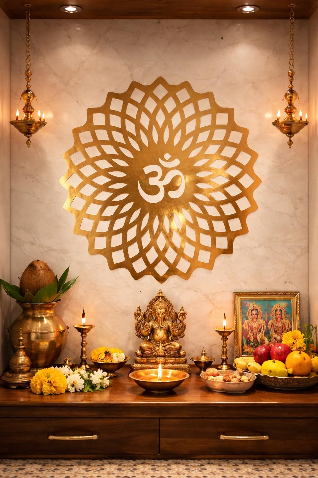Pack of 1 || Pooja Room Wall Stickers|| 11 * 11 inch Mandala, Golden Design Om M Wall Sticker for Pooja Room | Spiritual Mandala Wall Decor-image-47