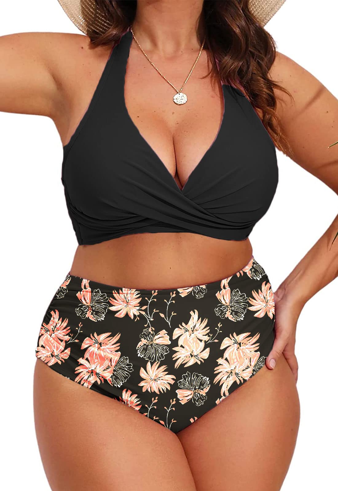CheChury Conjunto de Bañador Bikini para Mujer Cintura Alta Cross Back Sujetador Bañador Bikini Verano Bañadores Tallas Grandes con Aros Elástica Traje de Baño para Playa Vacación
