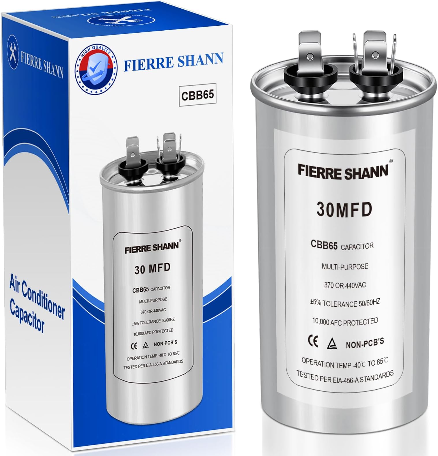 30 uF/MFD Capacitor for AC, 370 or 440 VAC CBB65 Dual Run Round Capacitors for AC Motor Run, Fan Start, Condenser Straight Cool, Heat Pump, Air Conditioner, and Pool Pump