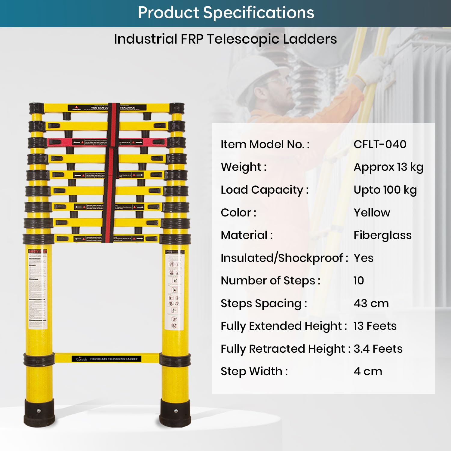 Corvids 4m Telescopic Ladder - Safe & Durable -7