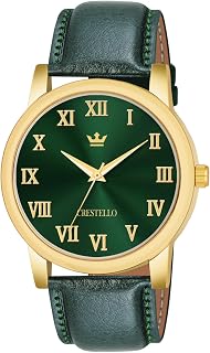 CRESTELLO Brown/Black/Green Faux Leather Strap Analog Wrist Watch for Men | 1 Year Warranty* | CR-GLD252
