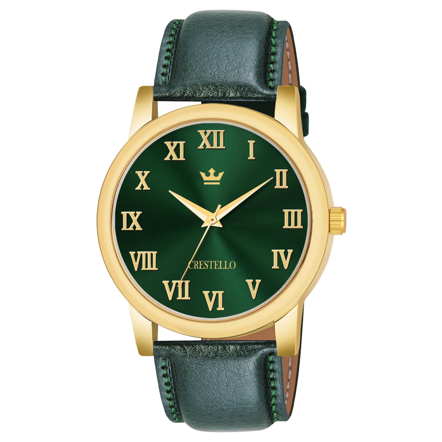 CRESTELLO Brown/Green/Black Faux Leather Strap Analog Wrist Watch for Men (White/Green/Black Dial) | CR-GLD252