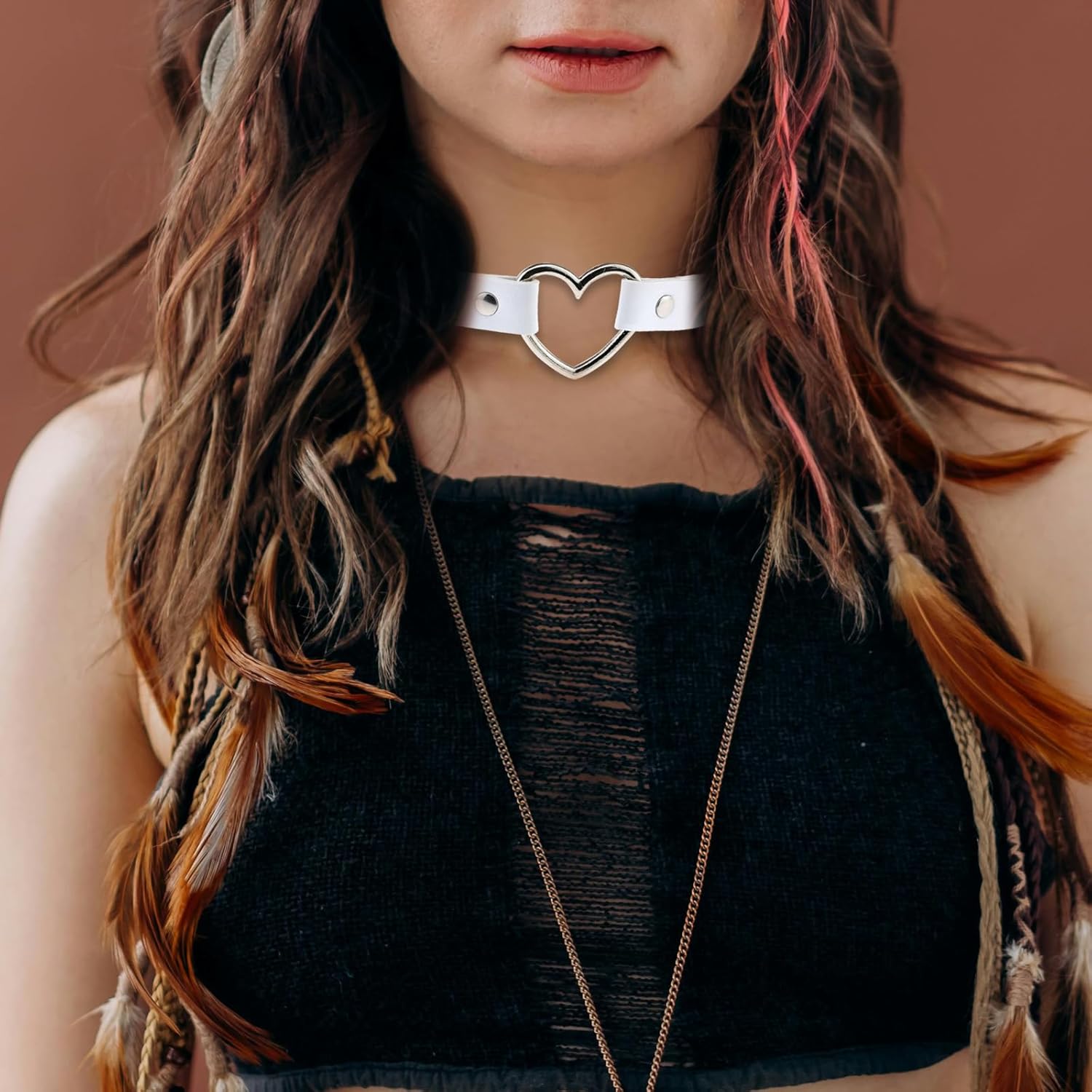 Nanafast Heart Choker Necklace for Women Adjustable PU Leather Punk Necklace Gothic Black Choker Collar Necklace Jewelry for Party Cosplay Decorations - Image 4