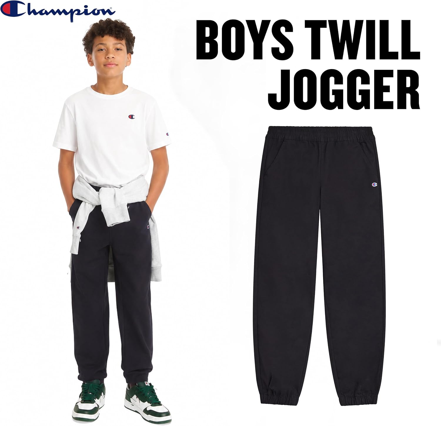 Champion Boys Twill Jogger Pants Stretch Cotton Athletic Pant with Pockets