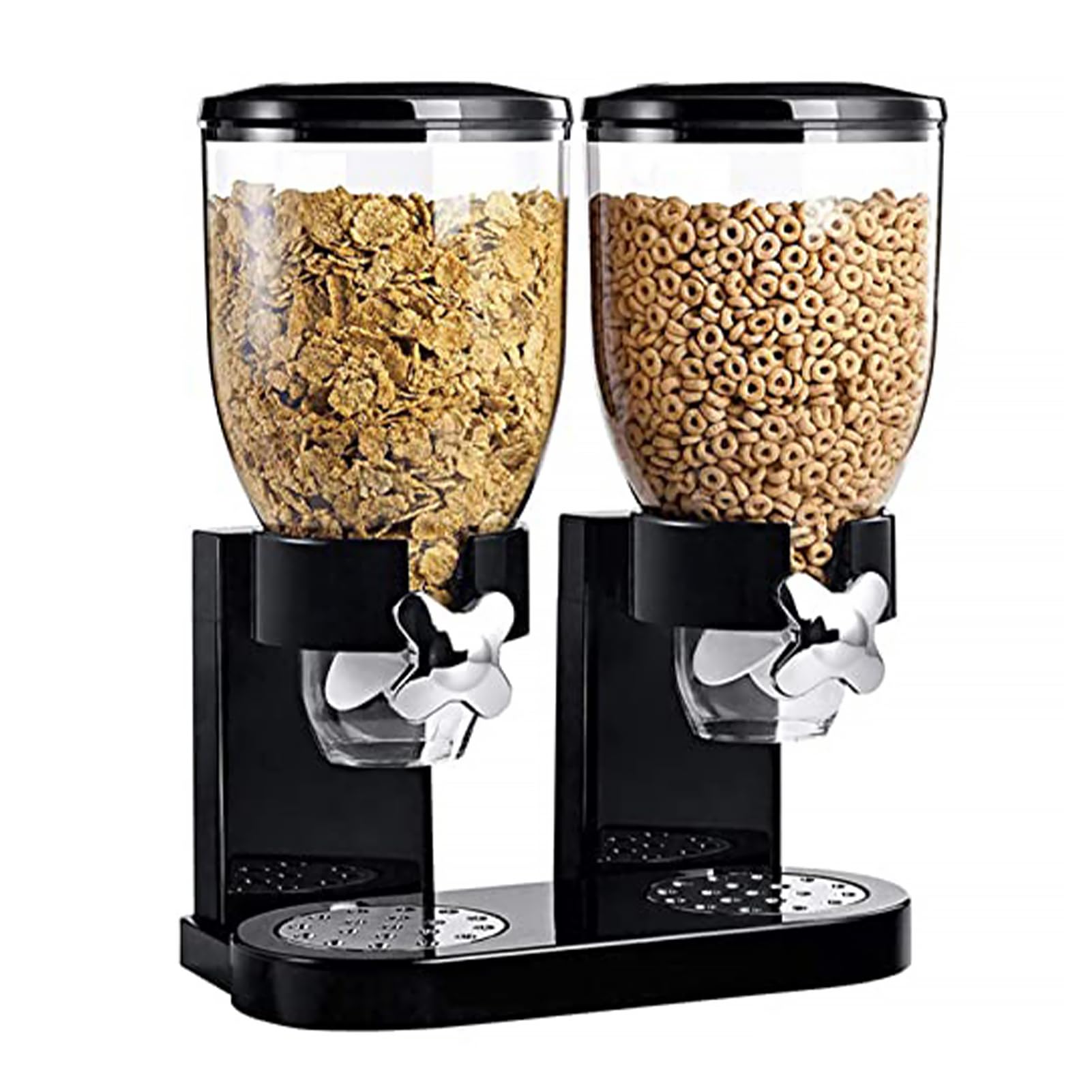 Syfunlv Distributeur de céréales double, 2 l, en plastique, céréales, bonbons, bonbons et céréales, récipient à flocons d'avoine, 29 x 35 x 16 cm (2 l, noir, double fût)