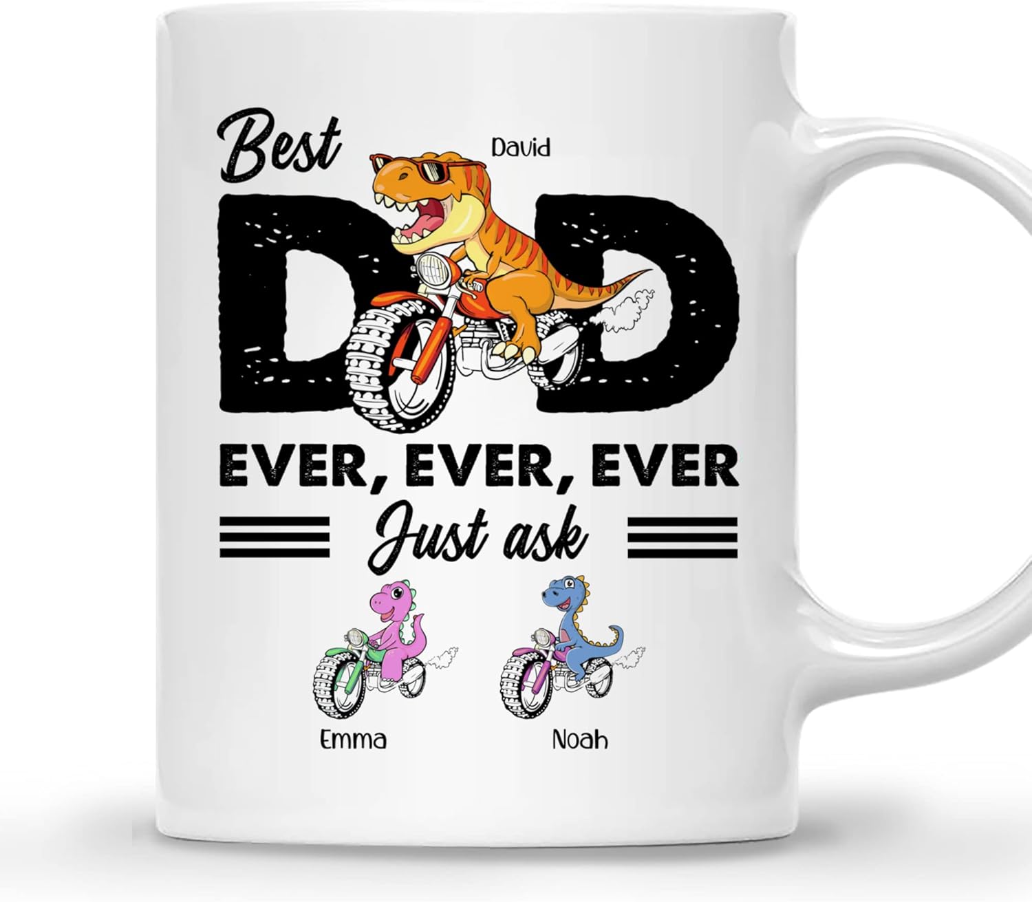 Gossby Taza de café personalizada con texto en inglés "Best Dad Ever" (2 niños)  Taza de papá para papá, esposo  Taza personalizada de 11 onzas y 15