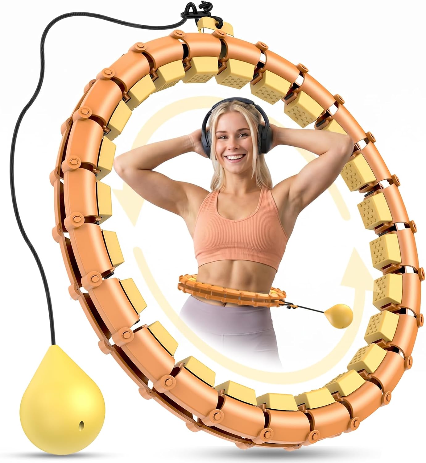 Weighted Fitness Hoop for Adults, 47 Inch Plus Size Adjustable Infinity Ring, 24 Detachable Links, Quiet Waist Exercise Hoop for Women Beginners, Core and Weight Loss Home Workout Weighted Fitness Hoop for Adults, 47 Inch Plus Size Adjustable Infinity Ring, 24 Detachable Links, Quiet Waist Exercise Hoop for Women Beginners, Core and Weight Loss Home Workout