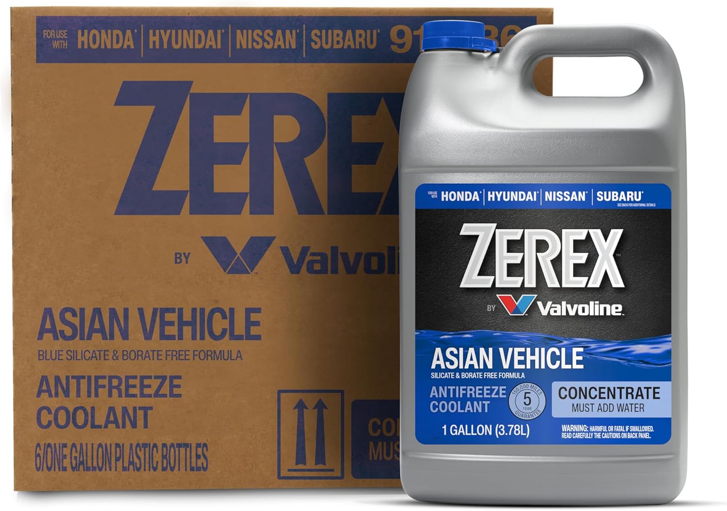 Zerex Asian Vehicle Blue Antifreeze Coolant Concentrate 1 Gallon, Case of 6