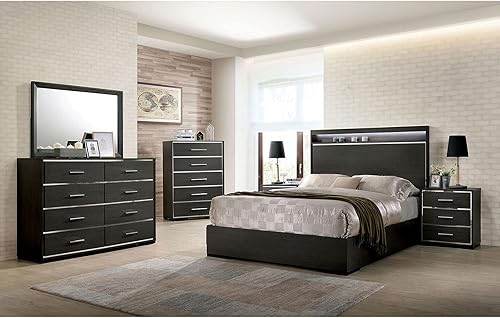 Miniatura 8 de 1x Nightstand Solid Wood Warm Gray Sleek Modern Lines Chrome Trim Insert Contemporary Bedroom Furniture