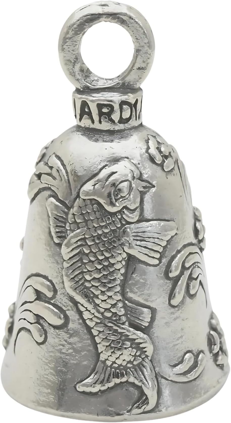 Japanese Koi Good Luck Bell w/Keyring & Black Velvet Gift Bag | Motorcycle Bell | Lead-Free Pewter | Made in USA