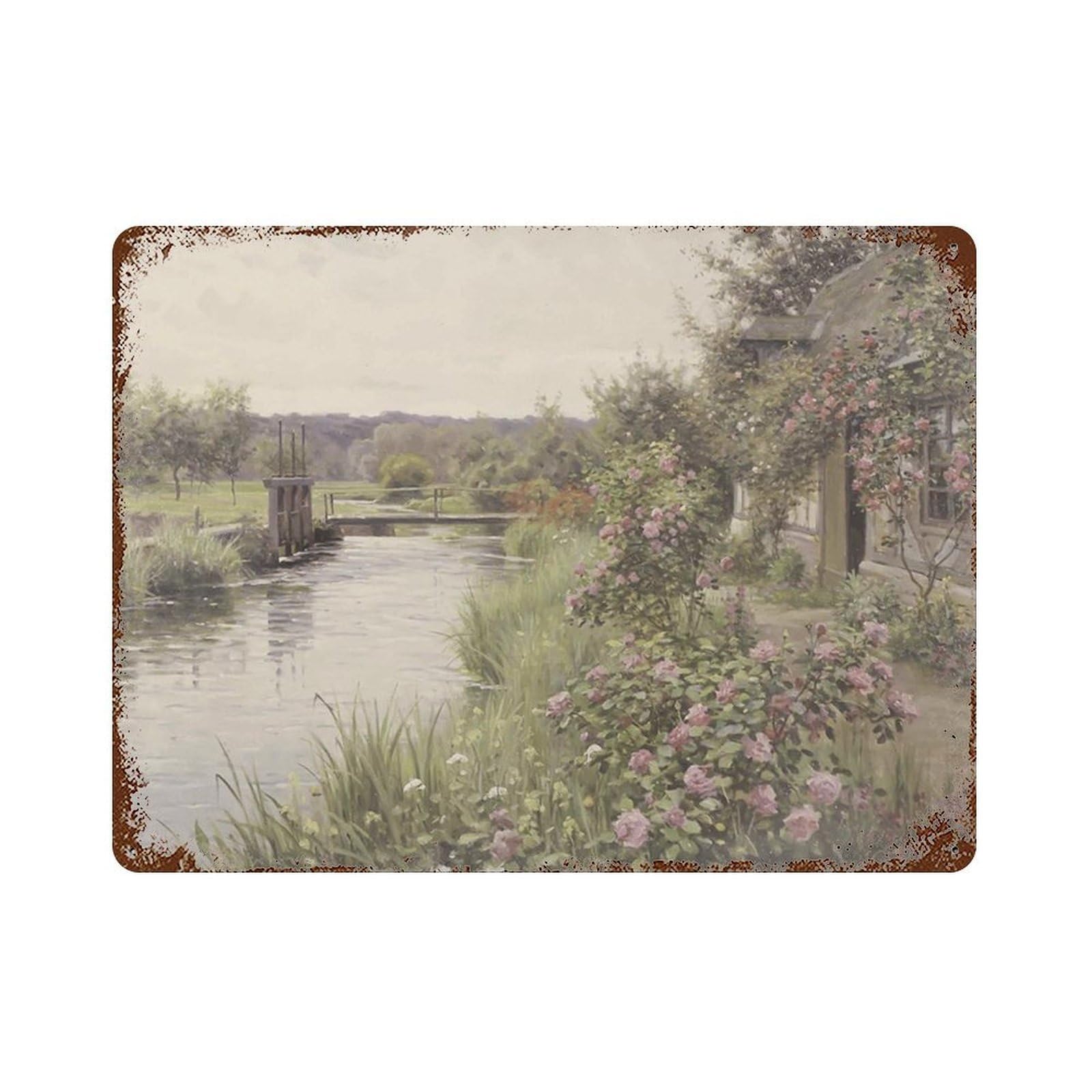 xiaoxiaoshen Summer River Vintage Muted, Canal Oil Painting Wall Decor Art Metal Tin Poster Modern Home Decor Art Home Bar Shop Decorations Vintage Sign 30x40cm