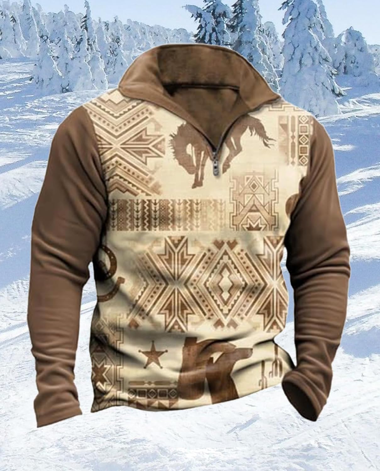 Western Sweatshirts for Men Aztec Cowboy Vintage Graphic Fleece Hoodie Mens Quarter Zip Pullover Country Jacket - Image 6