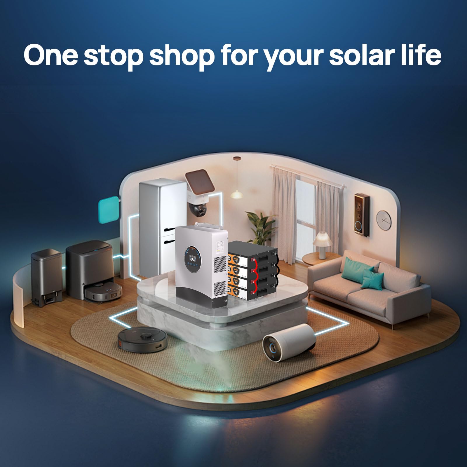 ECO-WORTHY 48V 3900W Solaranlage Komplettset mit LiFePO4,Photovoltaik Komplettanlage für Netzunabhängige: 20 * 195W Solarpanel + 4 * 48V 50Ah LiFePO4 +48V 6000W Hybrid Inverter