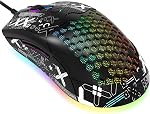 Souris de jeu avec Shell Honeycomb léger, câble ultra-léger26 RGB Mice rétroéclairée avec 7 Conducteur programmable de boutons,PAW 3325 12000 DPI Souris pour PC Gamers et Xbox et PS4 Utilisateurs(Pink)