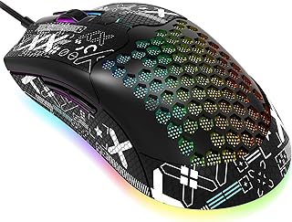 ZIYOU LANG M5 RGB Lightweight Wired Gaming Mouse with 12000 DPI 6 Programmed Buttons,65G Honeycomb Shell,Ultralight Ultraweave Cable,Pixart 3325 Optical Sensor Gamer Mice(Black)