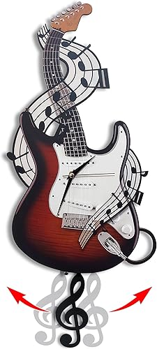 Reloj de pared de guitarra eléctrica, reloj de pared con llave oscilante, regalos para músicos, decoración de música, regalos de guitarra,