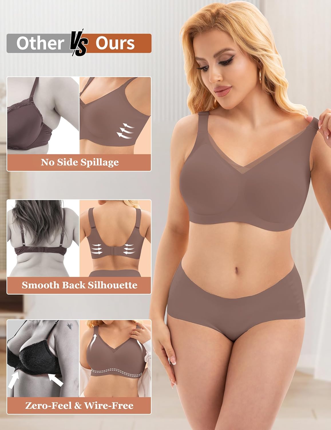 PoseFree Womens Wireless Bras Supportive Tshirt Bra No Underwire Seamless Push Up V Mesh Comfortable Bralette Everyday Bras - Image 5