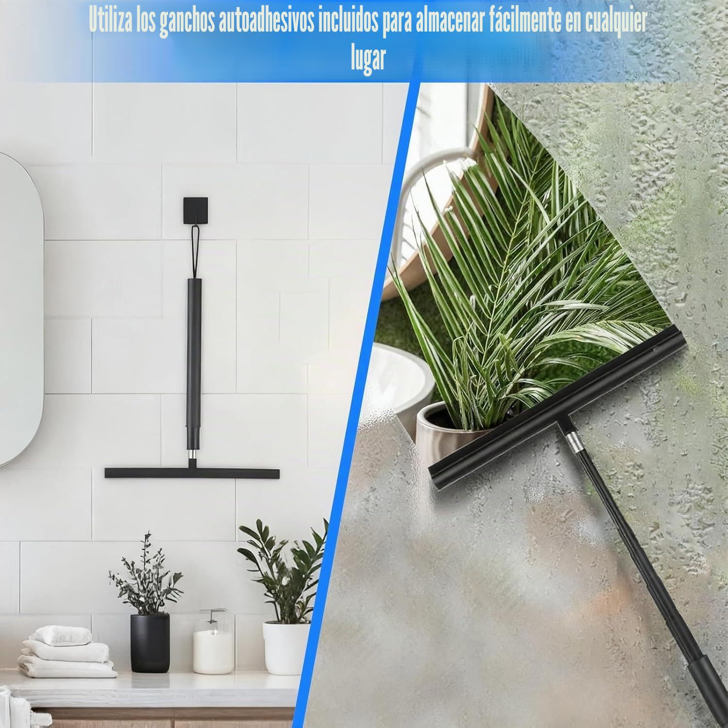 Rasqueta Limpiacristales Ducha Telescopico 120-146cm, Limpia Mamparas Cristal, Limpia Cristales para Ducha, Baño, Coche, Accesorios Baño Negro