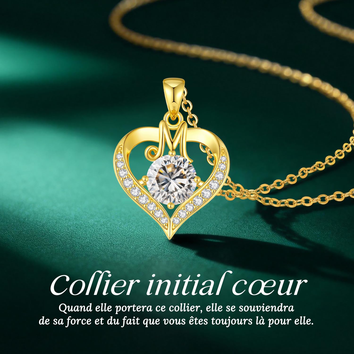 LOUISA SECRET Collier Femme A-Z Initiales en Capitale, Pendentif Cœur d'Amour avec Plaque d'Or 18K, Bijoux Personnalisés pour Femme, Épouse, Mère, Anniversaire, Anniversaire de Mariage, Fête des Mères