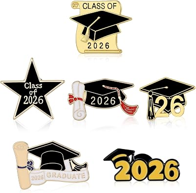 6 PCS Class of 2026 Graduation Pins, Bachelor Cap Diploma Star Enamel Button Pins Bulk, 2026 Graduation Pin Brooch for Senior High School College Graduates