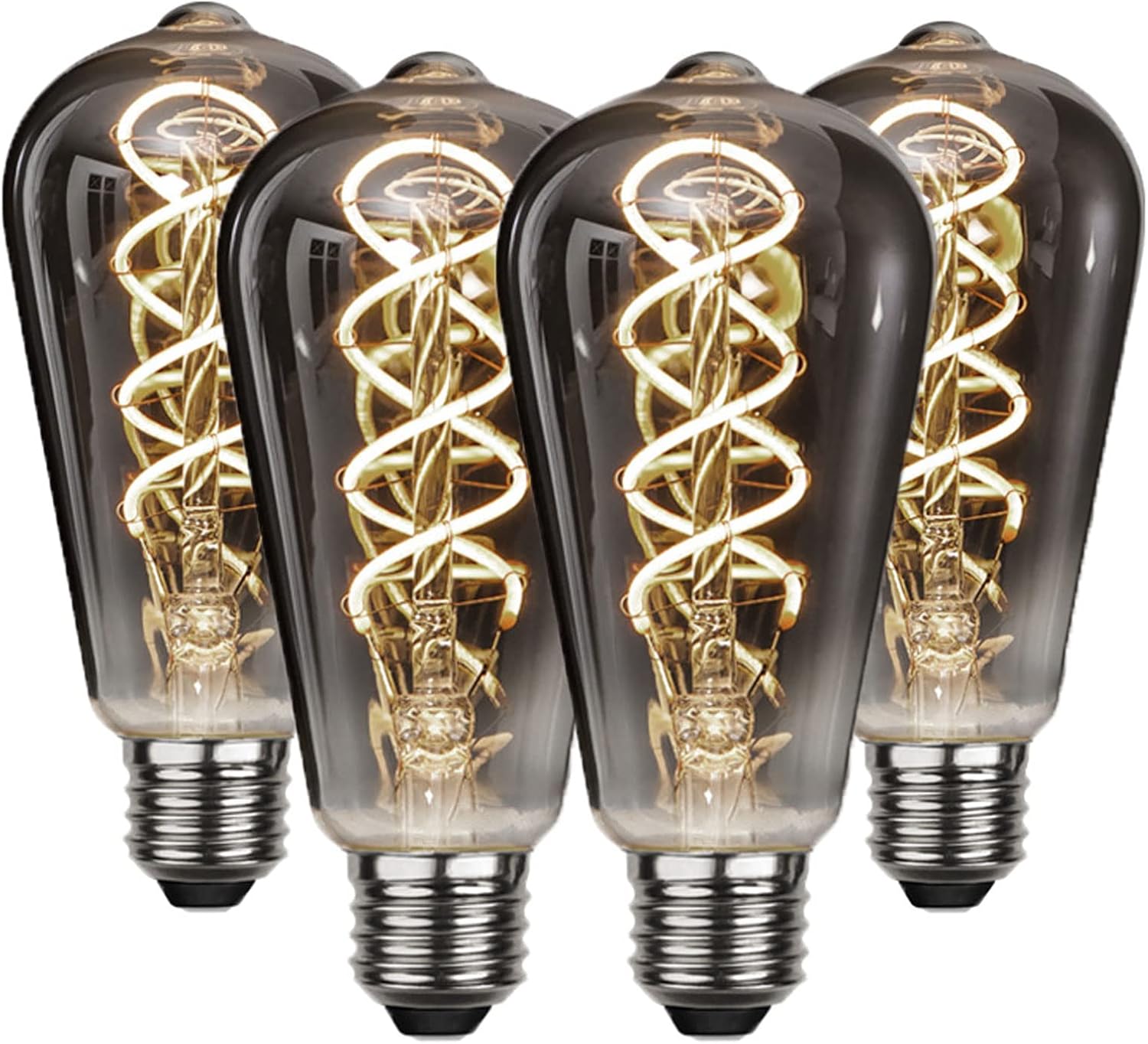 ST64 Vintage Edison Filament Light Bulb, Warm White Antique Flexible Spiral LED Filament Light Bulb, E26 Base Smoky Grey Glass Finishing, Dimmable Chandelier Vintage Fixture (4 Pack)