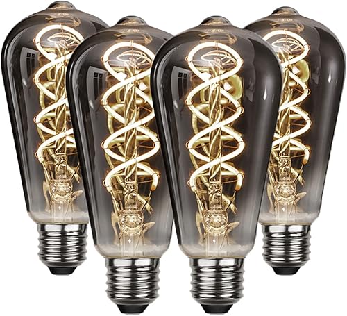 ST64 - Bombilla de filamento Edison vintage, bombilla de filamento LED en espiral flexible antiguo blanco cálido, base E26, acabado de vidrio gris