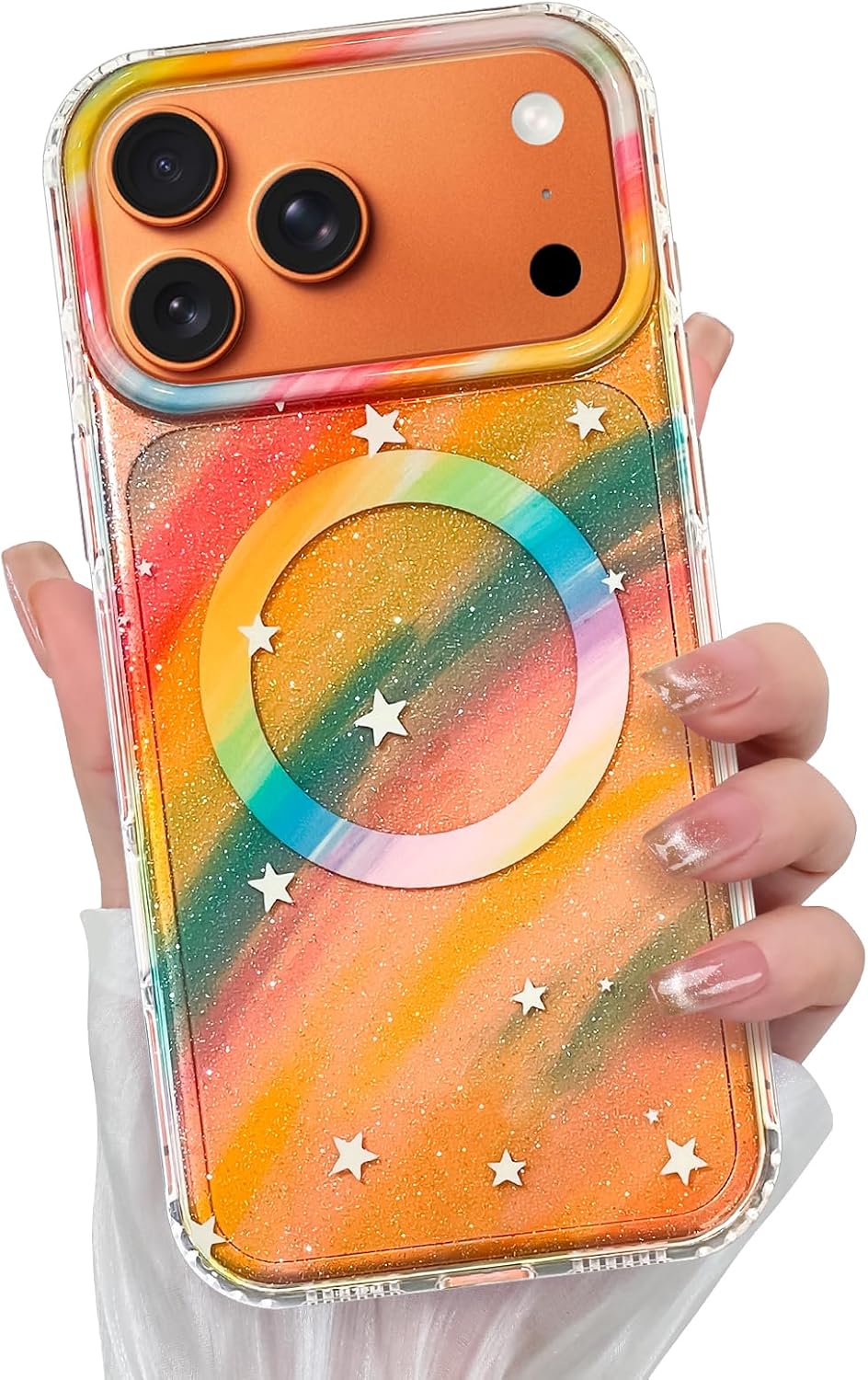 Bonoma Magnetic Case for iPhone 17 Pro Max [Compatible with Magsafe], Cute Fashion Fluorescent Glitter Design, Camera Protection Sparkly Bling Phone Cover for Women Girls 6.9 ich,Rainbow