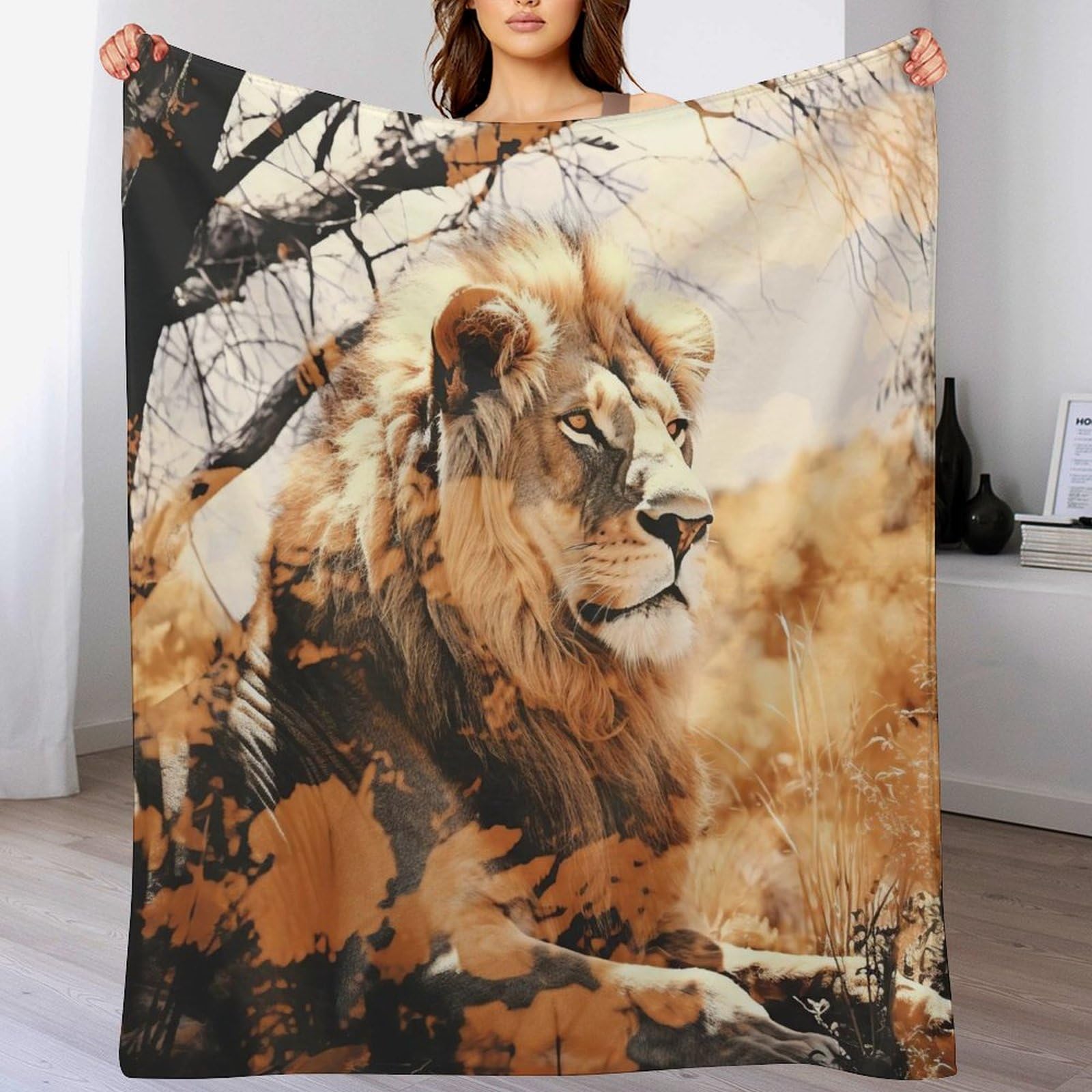 Couverture lion en flannel polaire chaude et douce | Plaid lit et canapé bébé