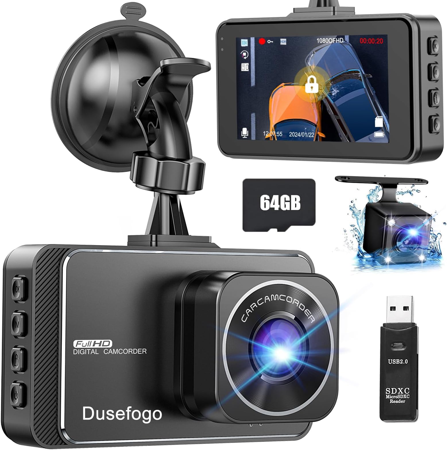 SIGRILL Dash Cam 4K+1080P Con WiFi, Scheda 64GB Inclusa, Visione Notturna E Sensore G Per Parcheggio 24H