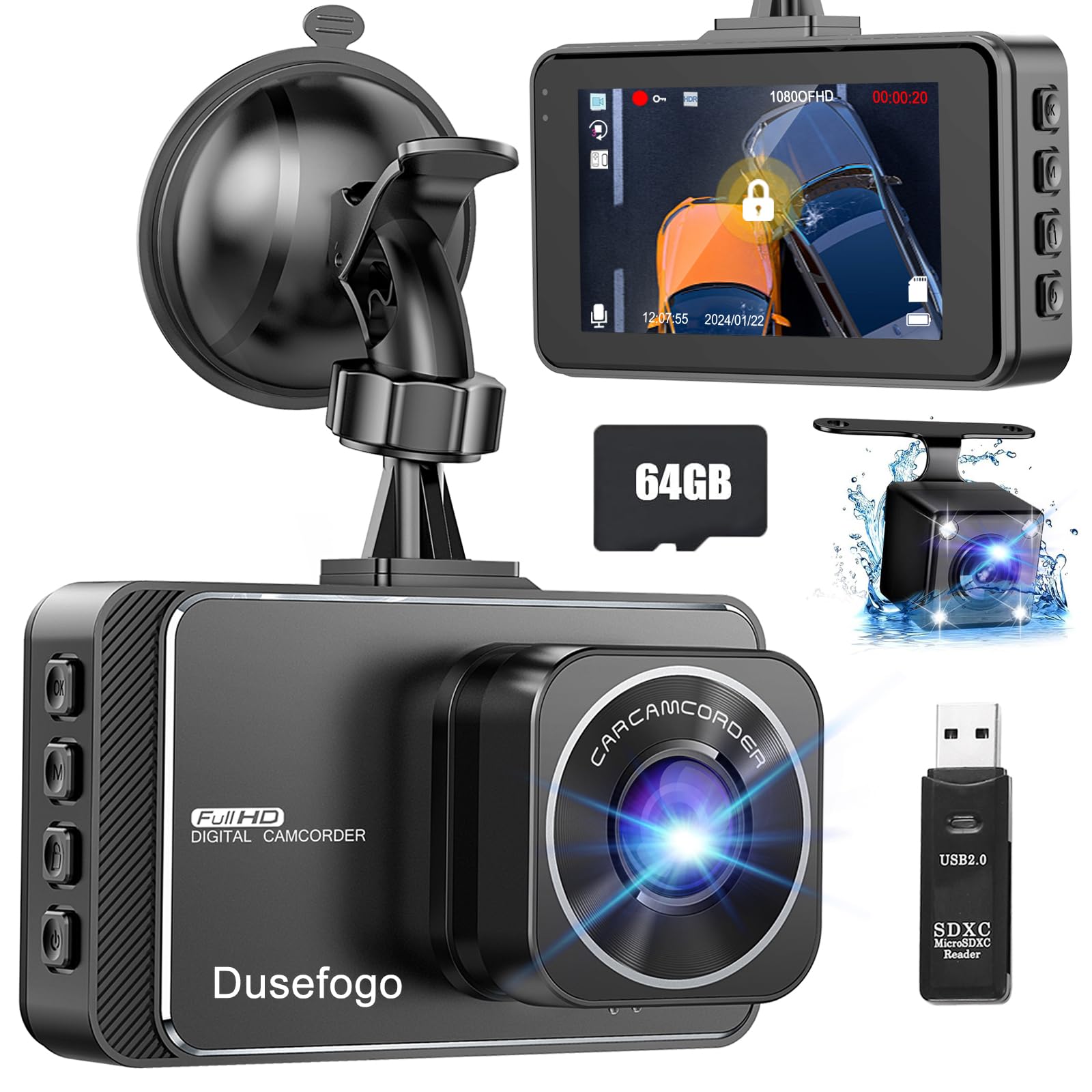 WOLFANG Dashcam Doppia 2.5K + 1080P - Con Scheda SD 32G, Visione Notturna E Parcheggio Assistito - Foto 5