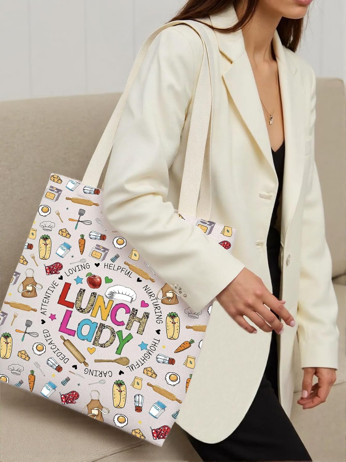 KUIYAI Lunch Lady Appreciation Tote Bag Cafeteria Crew Gift Lunch Squad Gift School Lunch Stuff Gift Cafeteria Lady Shoulder Bag image 5