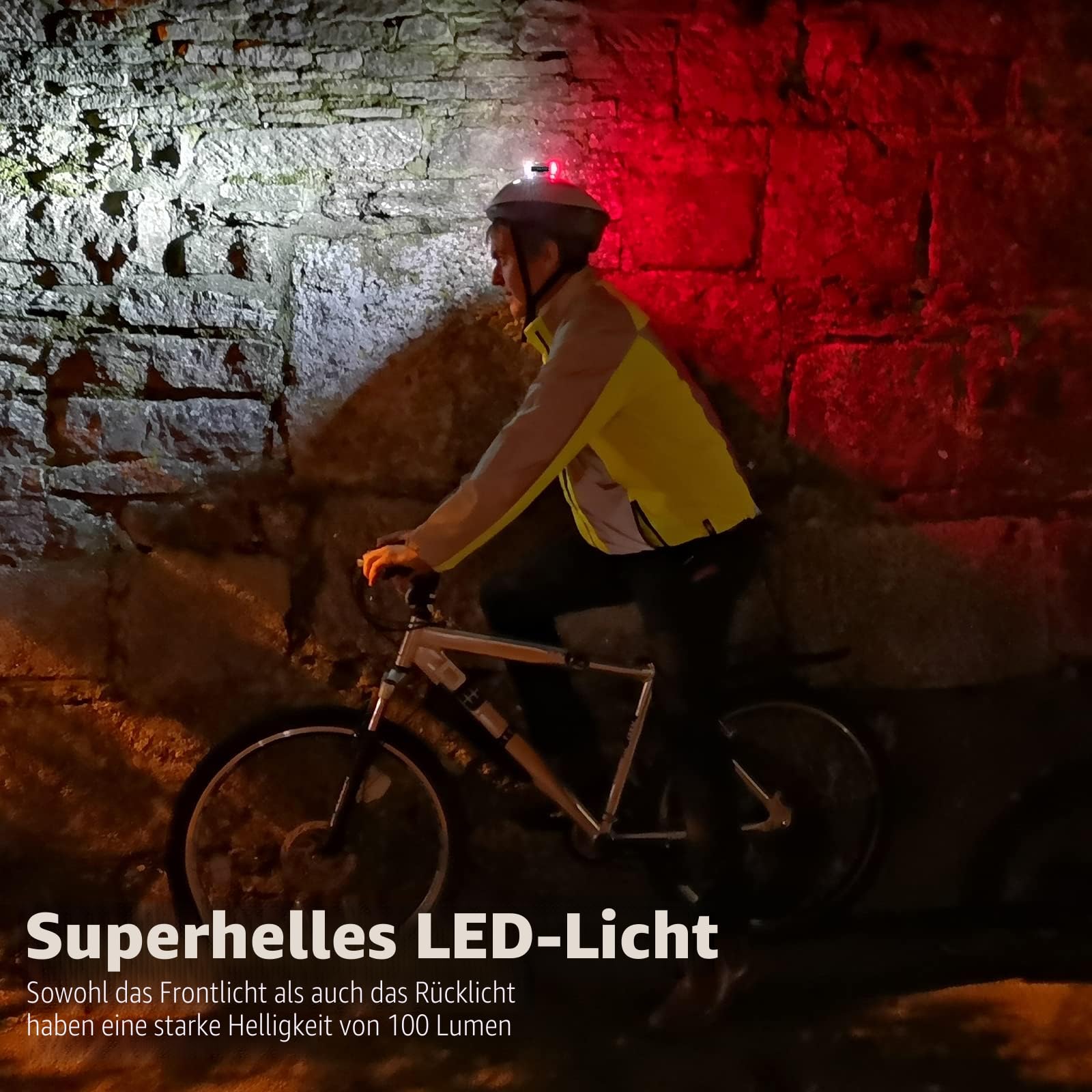 Fahrradhelm-Licht, USB Wiederaufladbar, Dual-Lichter Vorne und Hinten, IP66 Wasserdicht, Tragbar, Taschenlampe Mit Laufzeit Bis Zu 86 Stunden