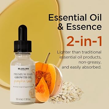 LUXLISS Pumpkin Seed Oil, 2-in-1 Formula Combining Essence and Essential Oil, Easily Absorbed, Non-greasy, Promotes Hair Growth, Deeply Moisturizes the Scalp - 3.38 fl oz