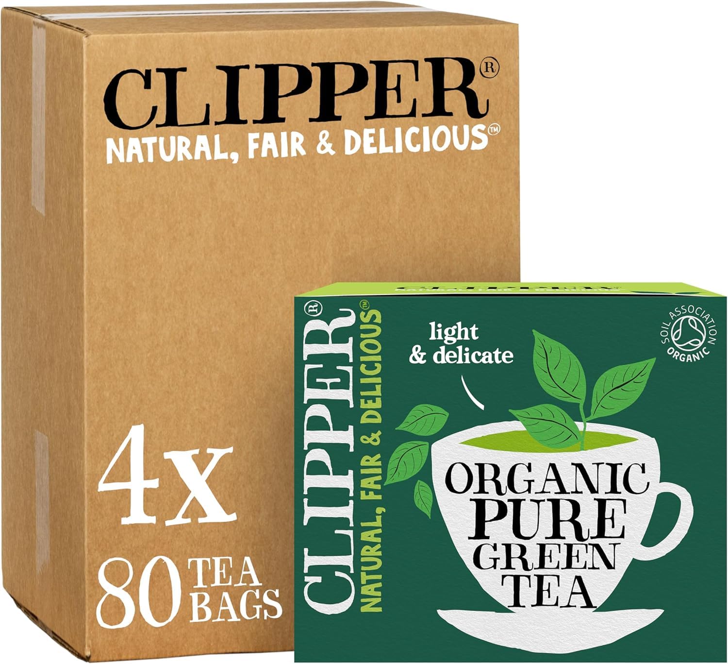Clipper Organic Pure Green Tea Bags | 320 Teabags (4 x Boxes of 80) | Bulk Buy for Office, Home & Catering | Eco-Conscious, Fair Trade Tea | Natural Unbleached Plant-Based & Biodegradable