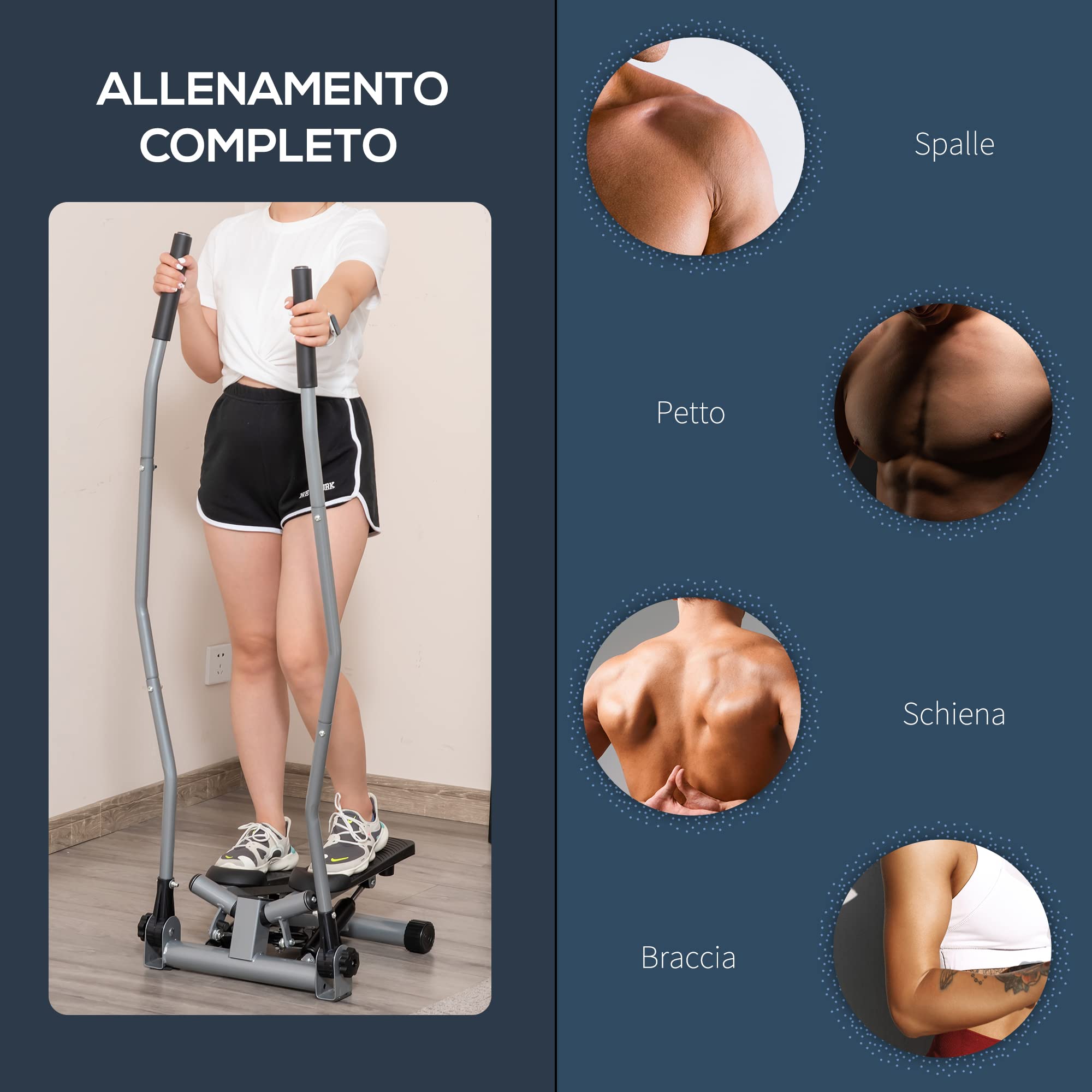HOMCOM Stepper Fitness con Maniglia, Stepper con Monitor LCD per Allenamento a Casa e Palestra